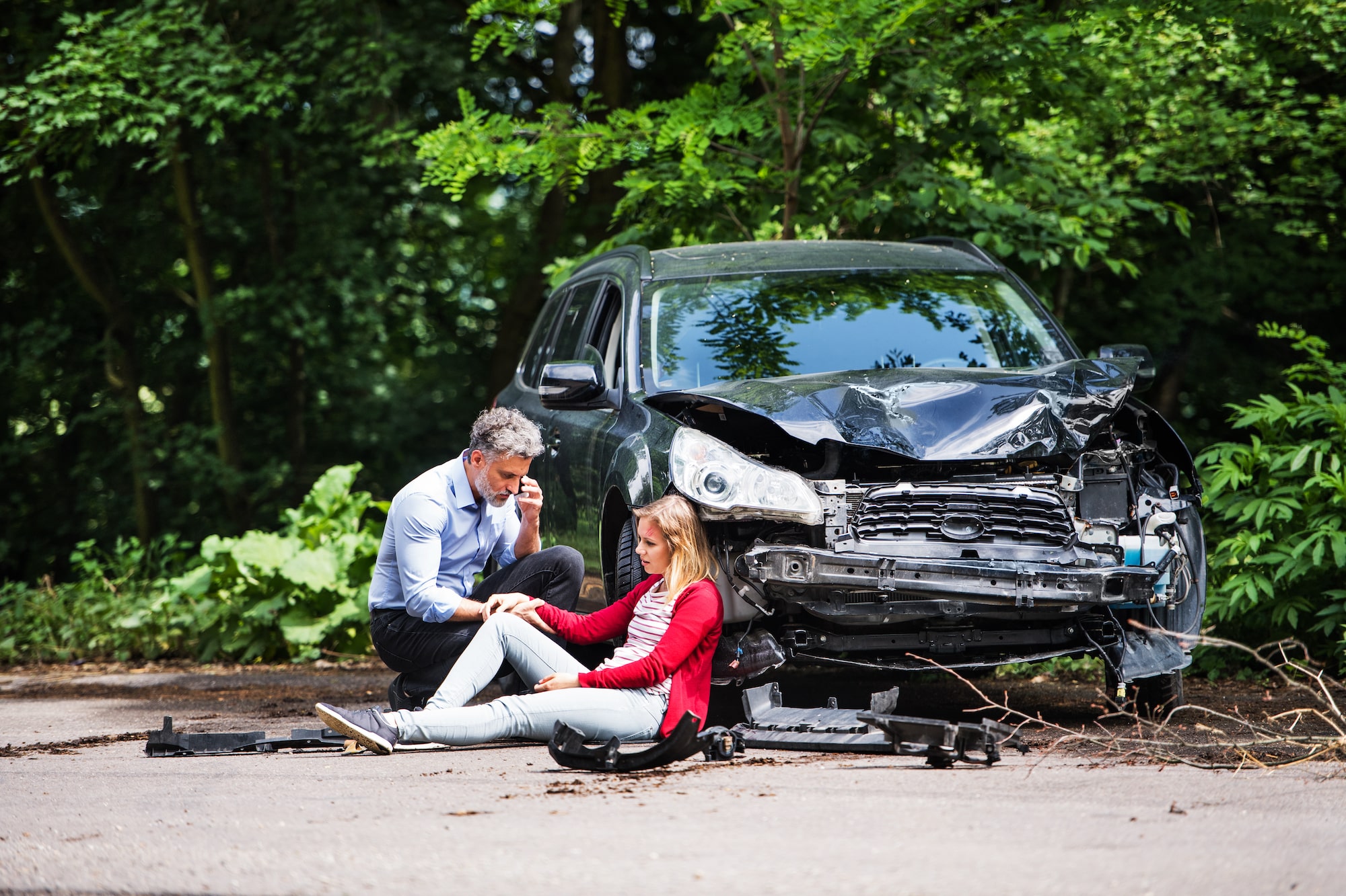 young woman in car accident